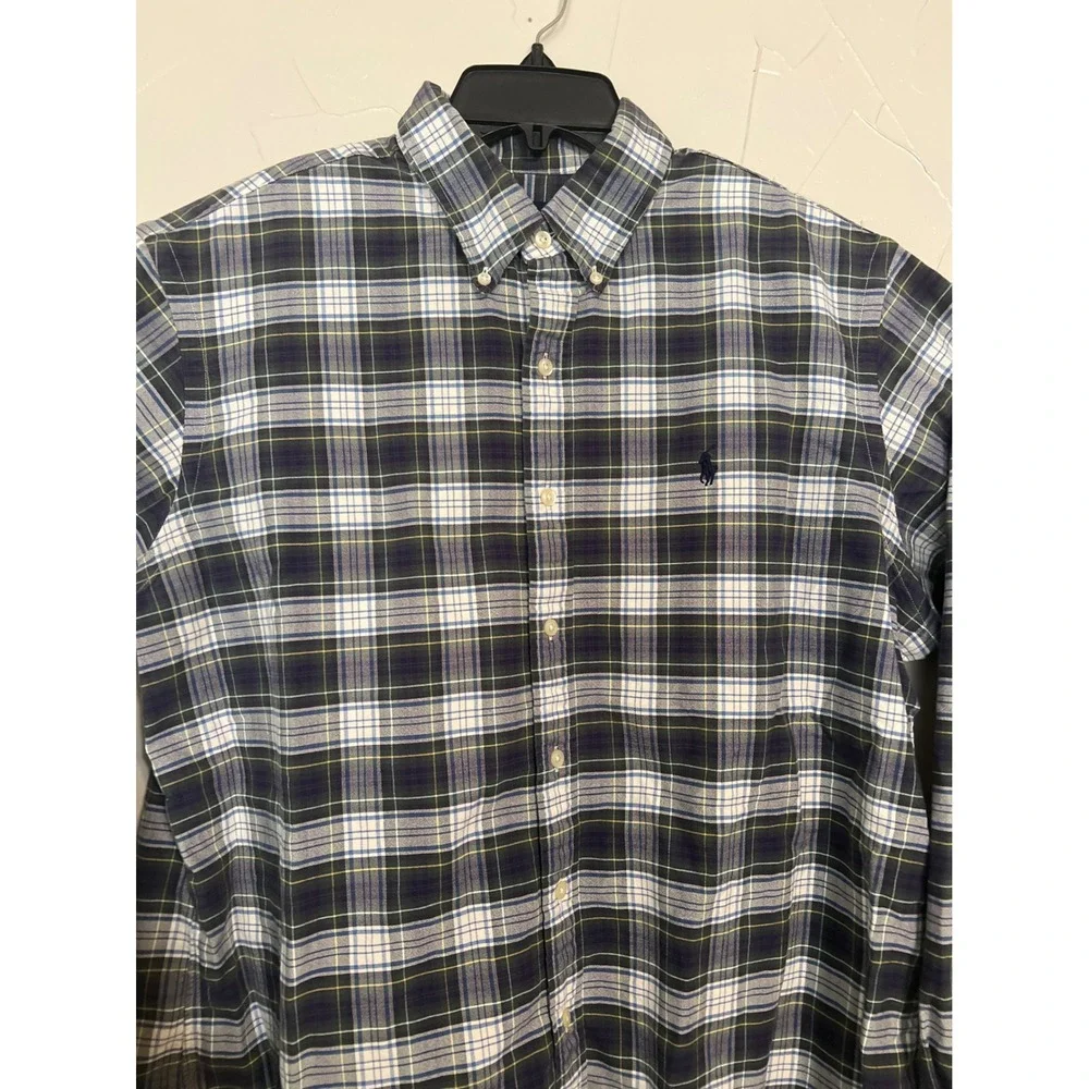 Polo Ralph Lauren Plaid Shirt Mens XL Navy Green Excellent Long Sleeve Button Up